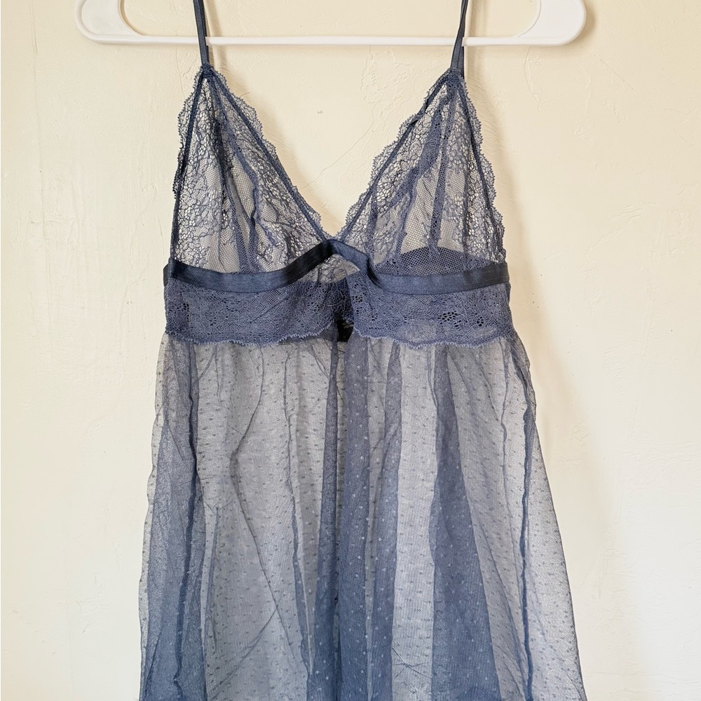 Victoria's Secret Blue Sheer Chemise with Plunging V-Neck